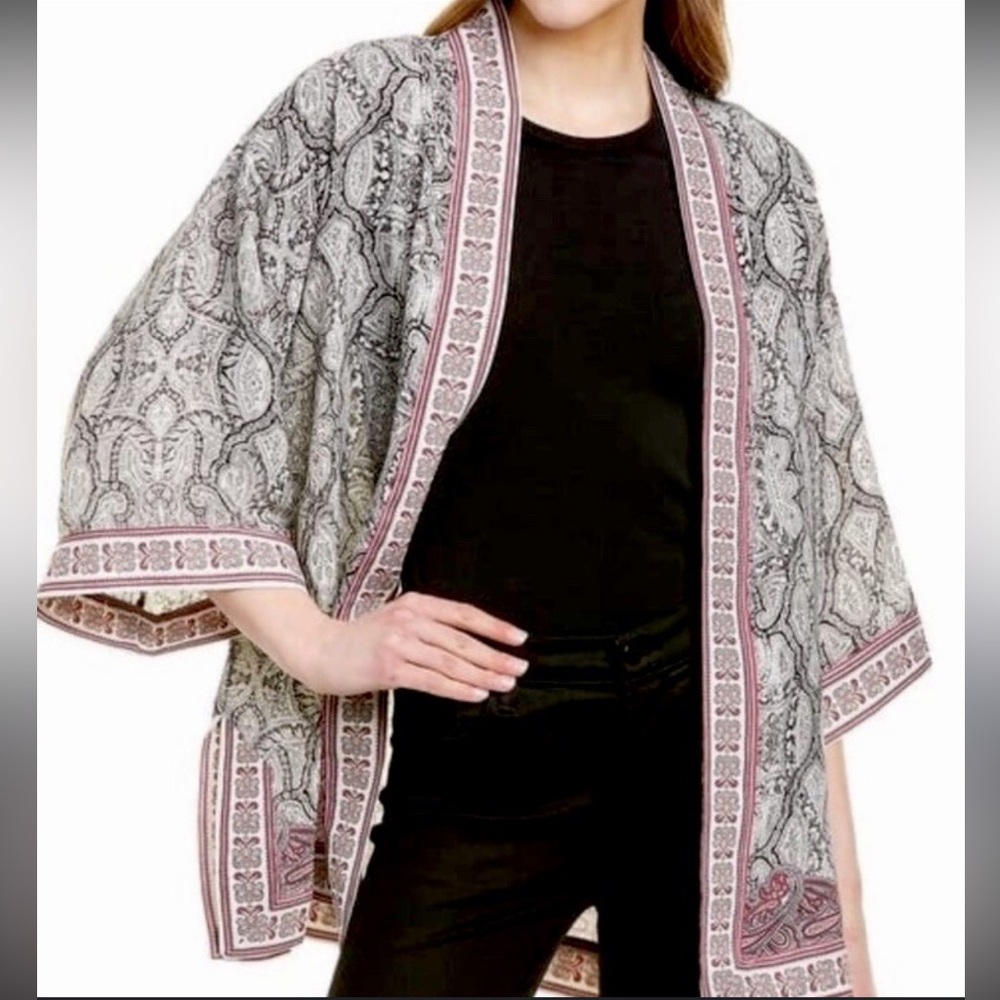 Max Studio Black/White/Orange Kimono Small Oversized